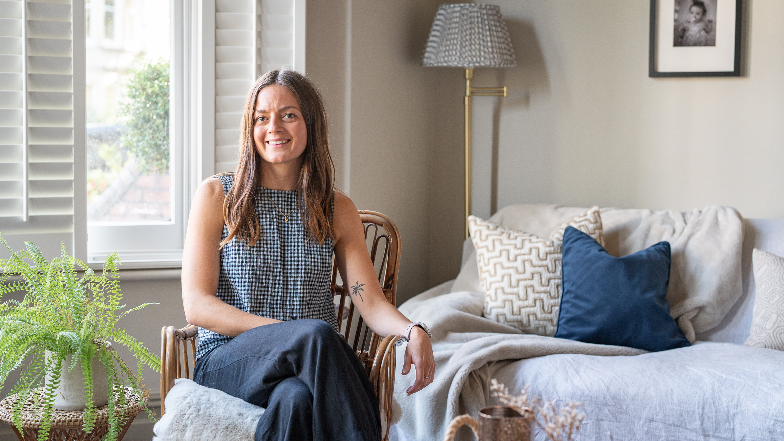 Relaxed lifestyle personal brand portrait of a woman at home